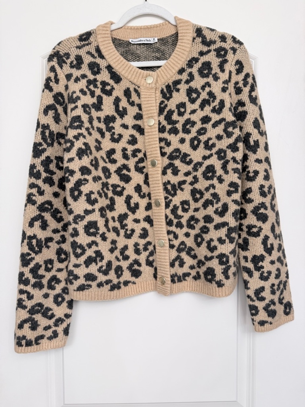 NWT Abercrombie & Fitch Beige and Black Leopard Print Button-Front Cardigan
